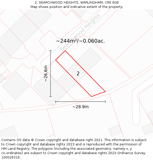2, SEARCHWOOD HEIGHTS, WARLINGHAM, CR6 9GE: Plot and title map