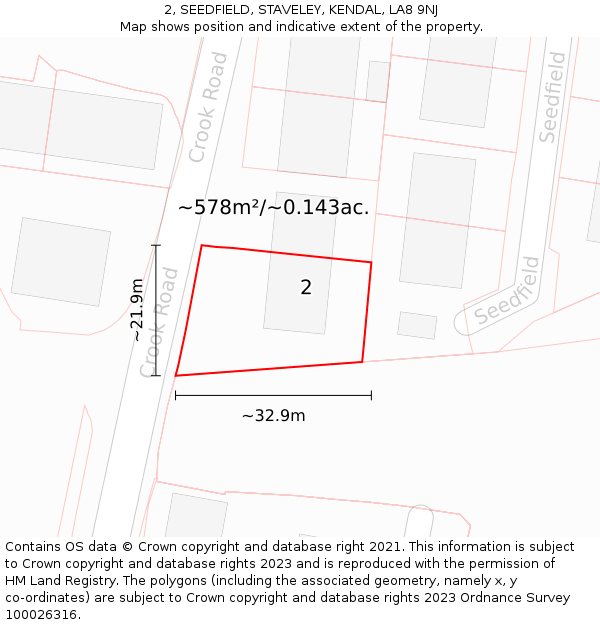 2, SEEDFIELD, STAVELEY, KENDAL, LA8 9NJ: Plot and title map