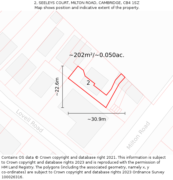 2, SEELEYS COURT, MILTON ROAD, CAMBRIDGE, CB4 1SZ: Plot and title map