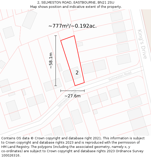 2, SELMESTON ROAD, EASTBOURNE, BN21 2SU: Plot and title map
