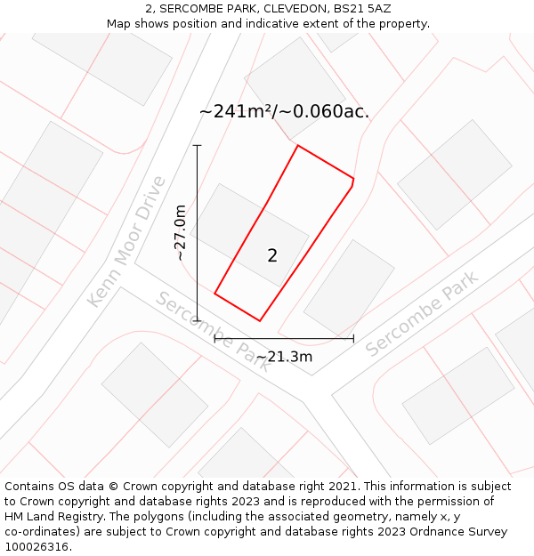 2, SERCOMBE PARK, CLEVEDON, BS21 5AZ: Plot and title map