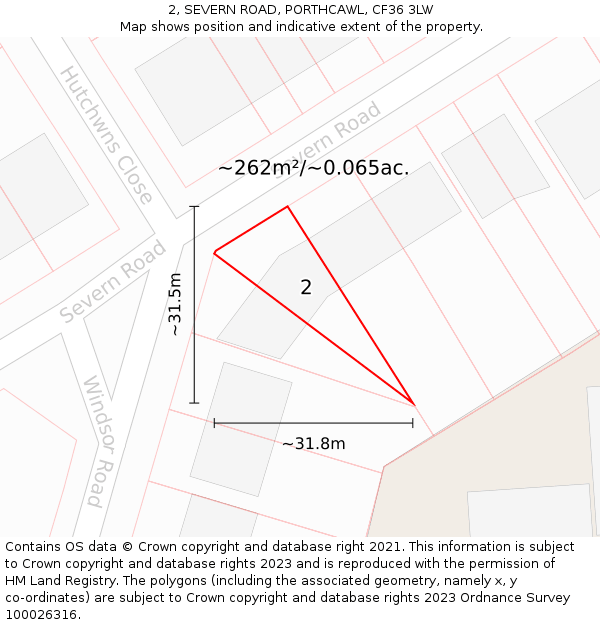 2, SEVERN ROAD, PORTHCAWL, CF36 3LW: Plot and title map