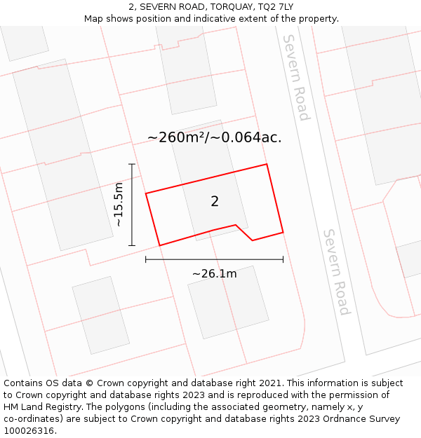 2, SEVERN ROAD, TORQUAY, TQ2 7LY: Plot and title map