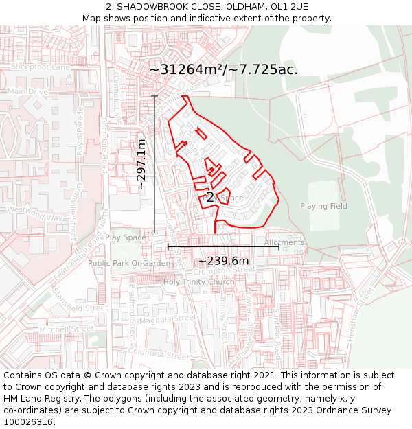 2, SHADOWBROOK CLOSE, OLDHAM, OL1 2UE: Plot and title map