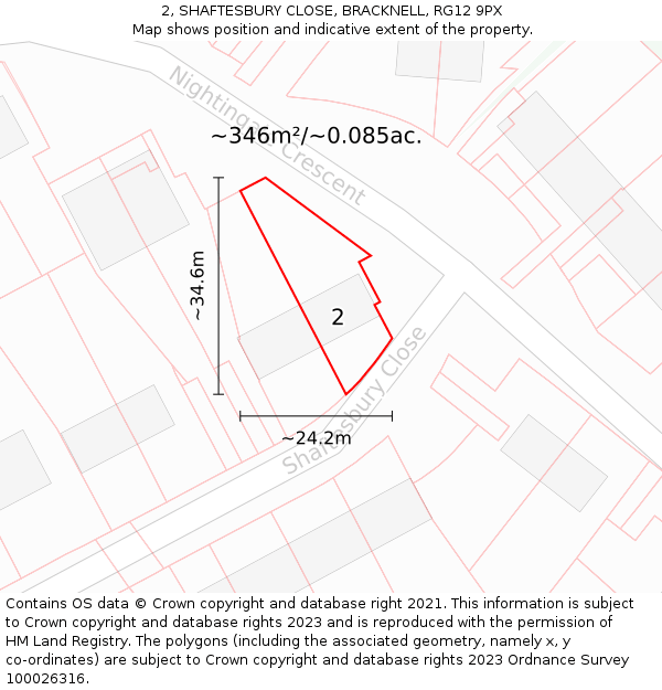 2, SHAFTESBURY CLOSE, BRACKNELL, RG12 9PX: Plot and title map