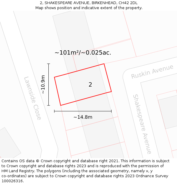 2, SHAKESPEARE AVENUE, BIRKENHEAD, CH42 2DL: Plot and title map