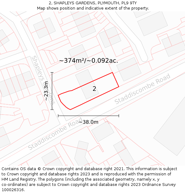 2, SHAPLEYS GARDENS, PLYMOUTH, PL9 9TY: Plot and title map