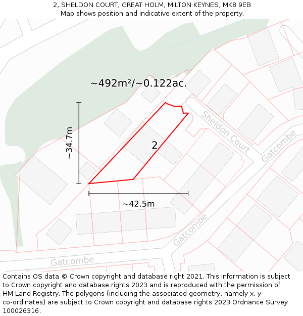 2, SHELDON COURT, GREAT HOLM, MILTON KEYNES, MK8 9EB: Plot and title map