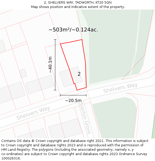 2, SHELVERS WAY, TADWORTH, KT20 5QN: Plot and title map