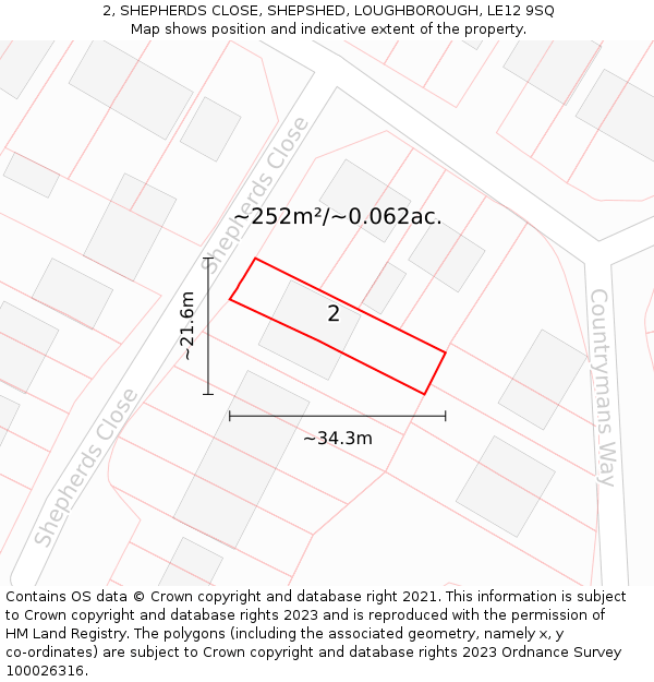 2, SHEPHERDS CLOSE, SHEPSHED, LOUGHBOROUGH, LE12 9SQ: Plot and title map