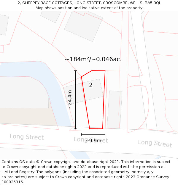 2, SHEPPEY RACE COTTAGES, LONG STREET, CROSCOMBE, WELLS, BA5 3QL: Plot and title map