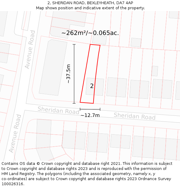 2, SHERIDAN ROAD, BEXLEYHEATH, DA7 4AP: Plot and title map