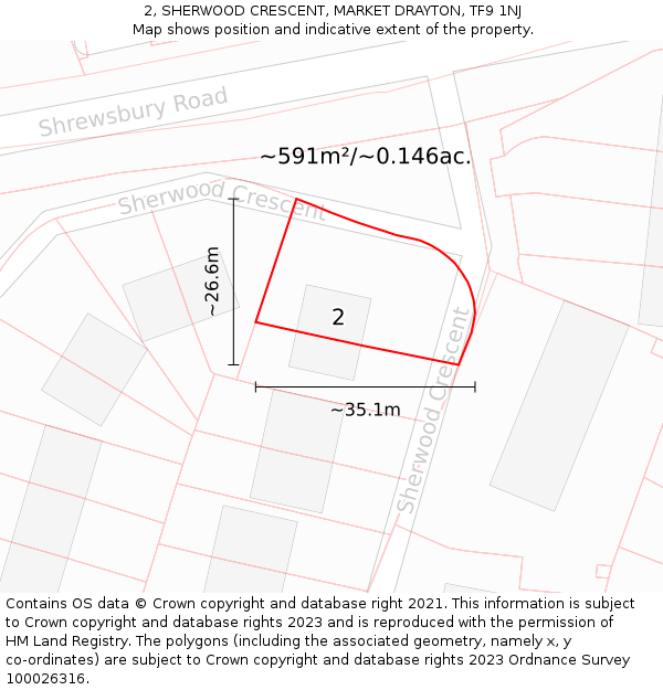 2, SHERWOOD CRESCENT, MARKET DRAYTON, TF9 1NJ: Plot and title map