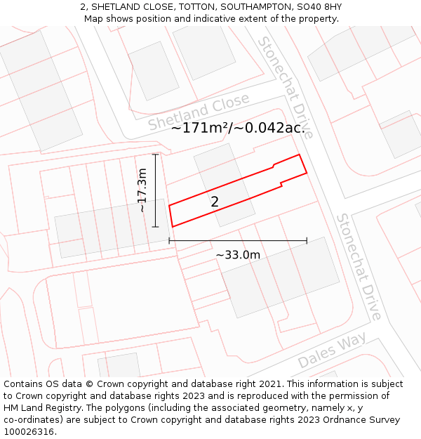 2, SHETLAND CLOSE, TOTTON, SOUTHAMPTON, SO40 8HY: Plot and title map