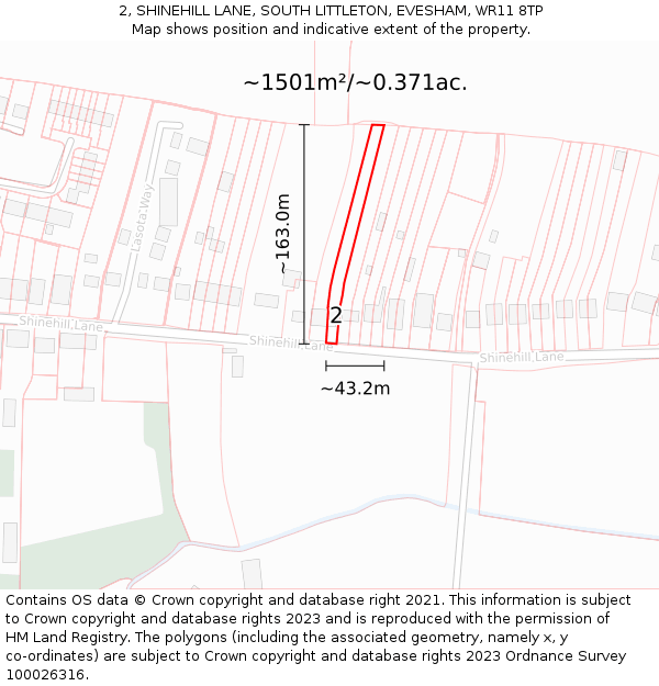 2, SHINEHILL LANE, SOUTH LITTLETON, EVESHAM, WR11 8TP: Plot and title map