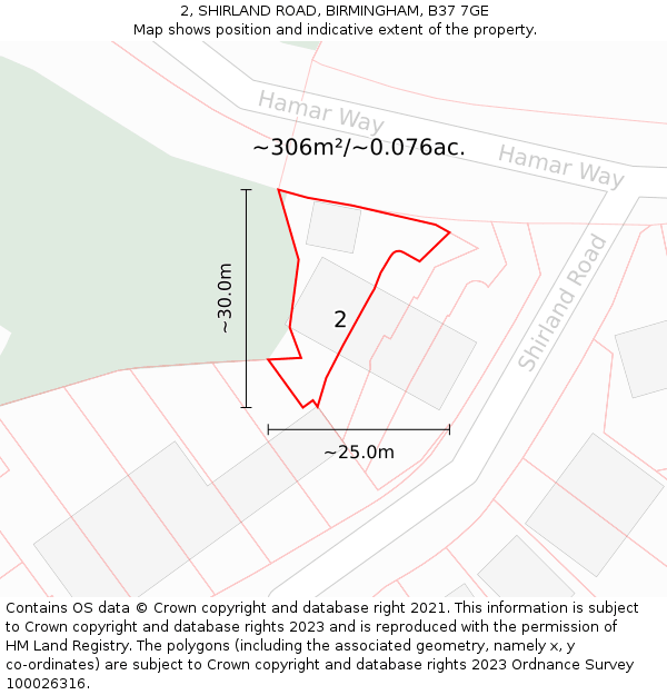 2, SHIRLAND ROAD, BIRMINGHAM, B37 7GE: Plot and title map