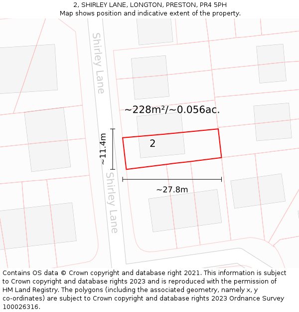 2, SHIRLEY LANE, LONGTON, PRESTON, PR4 5PH: Plot and title map