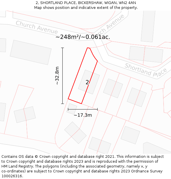 2, SHORTLAND PLACE, BICKERSHAW, WIGAN, WN2 4AN: Plot and title map