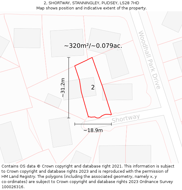 2, SHORTWAY, STANNINGLEY, PUDSEY, LS28 7HD: Plot and title map