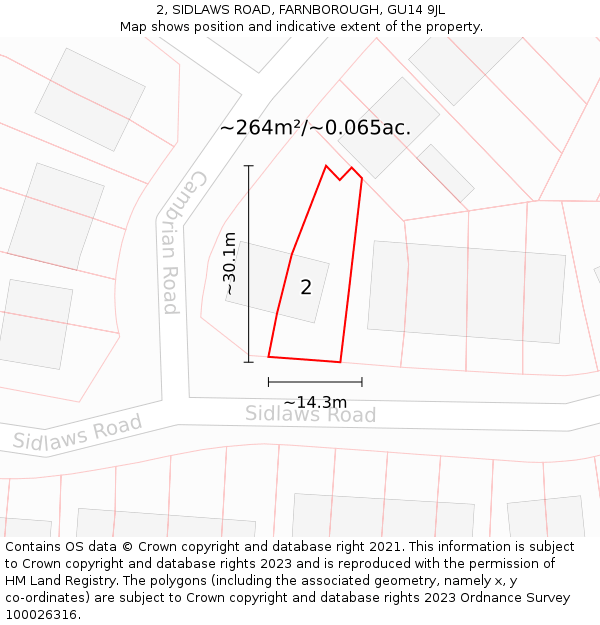 2, SIDLAWS ROAD, FARNBOROUGH, GU14 9JL: Plot and title map