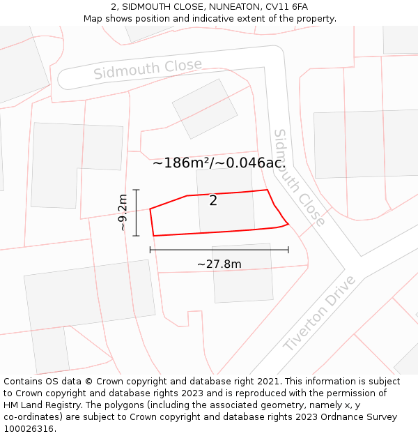 2, SIDMOUTH CLOSE, NUNEATON, CV11 6FA: Plot and title map
