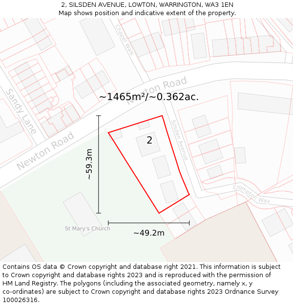 2, SILSDEN AVENUE, LOWTON, WARRINGTON, WA3 1EN: Plot and title map