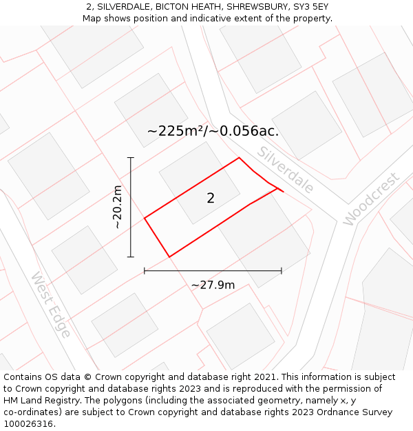 2, SILVERDALE, BICTON HEATH, SHREWSBURY, SY3 5EY: Plot and title map