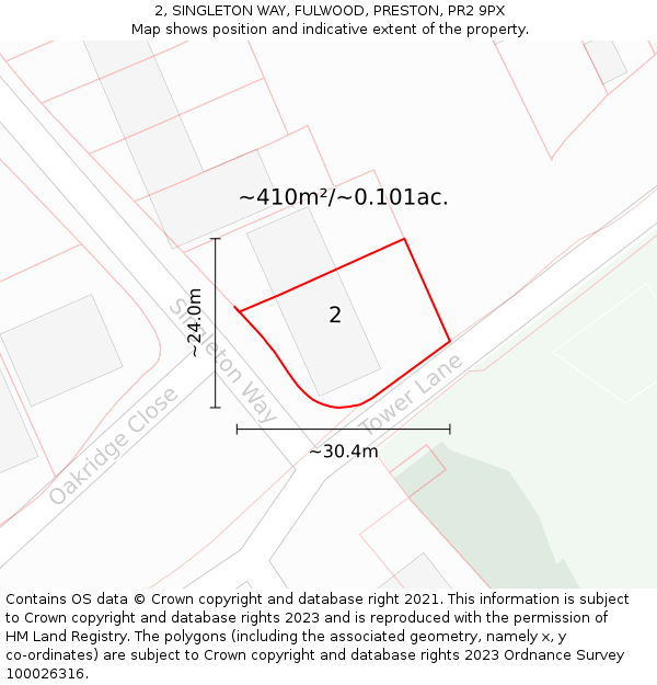 2, SINGLETON WAY, FULWOOD, PRESTON, PR2 9PX: Plot and title map