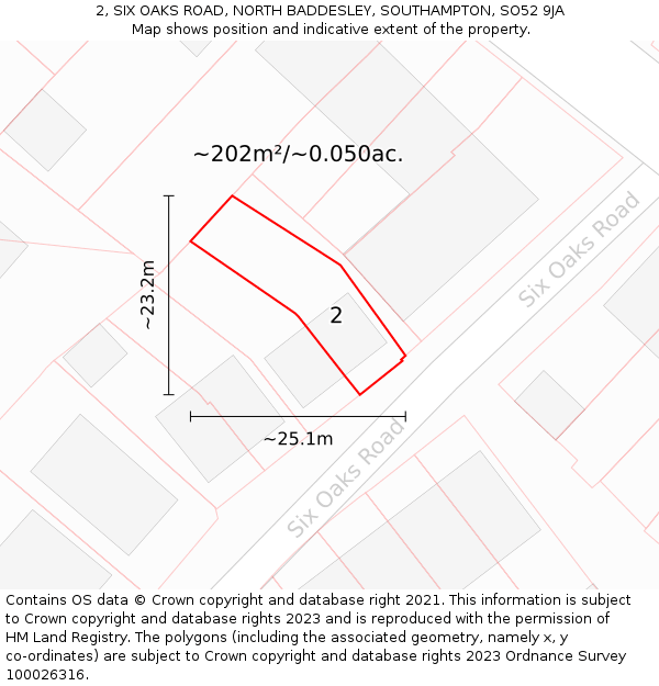 2, SIX OAKS ROAD, NORTH BADDESLEY, SOUTHAMPTON, SO52 9JA: Plot and title map