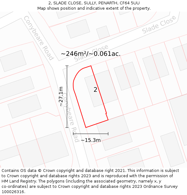 2, SLADE CLOSE, SULLY, PENARTH, CF64 5UU: Plot and title map