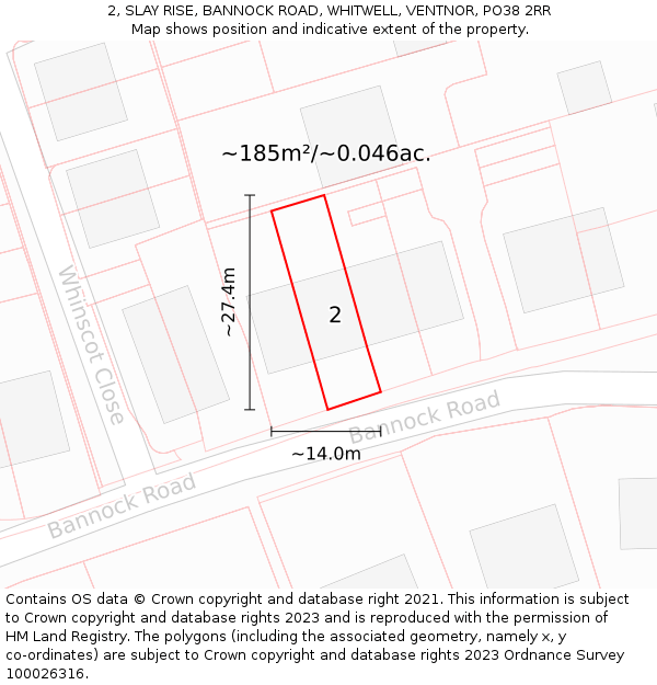 2, SLAY RISE, BANNOCK ROAD, WHITWELL, VENTNOR, PO38 2RR: Plot and title map