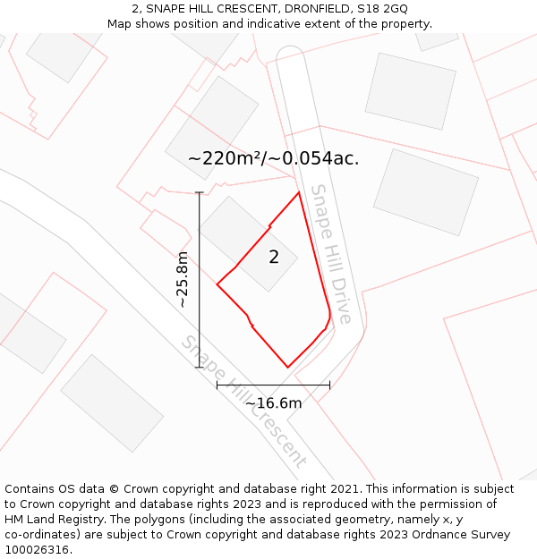 2, SNAPE HILL CRESCENT, DRONFIELD, S18 2GQ: Plot and title map