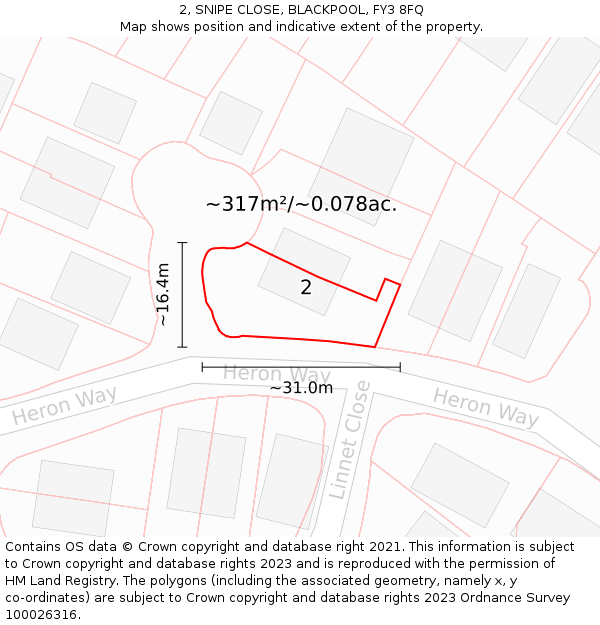 2, SNIPE CLOSE, BLACKPOOL, FY3 8FQ: Plot and title map