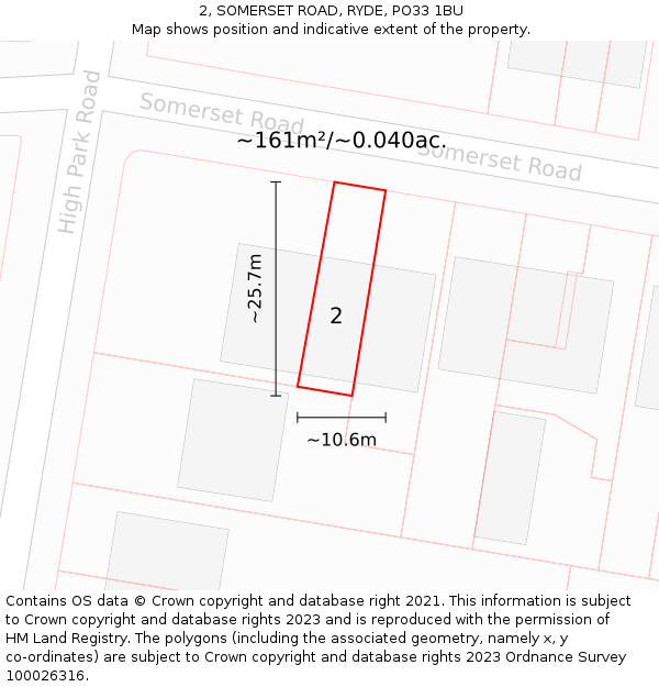 2, SOMERSET ROAD, RYDE, PO33 1BU: Plot and title map