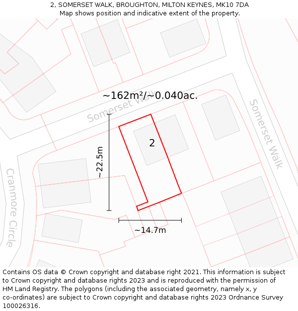 2, SOMERSET WALK, BROUGHTON, MILTON KEYNES, MK10 7DA: Plot and title map