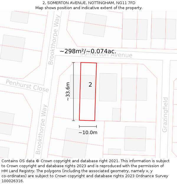 2, SOMERTON AVENUE, NOTTINGHAM, NG11 7FD: Plot and title map