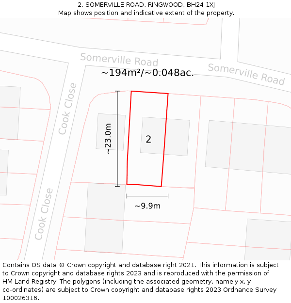 2, SOMERVILLE ROAD, RINGWOOD, BH24 1XJ: Plot and title map