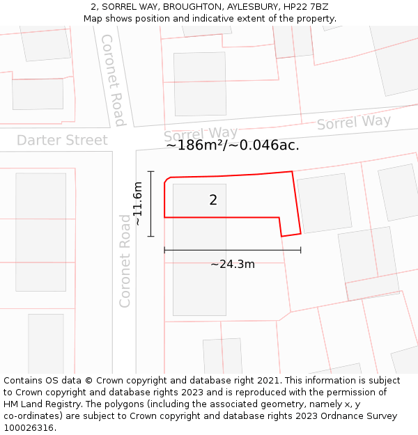 2, SORREL WAY, BROUGHTON, AYLESBURY, HP22 7BZ: Plot and title map