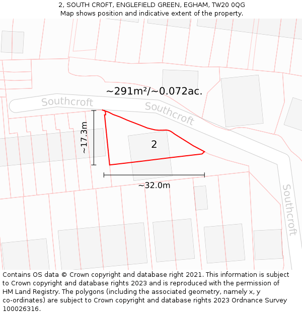 2, SOUTH CROFT, ENGLEFIELD GREEN, EGHAM, TW20 0QG: Plot and title map