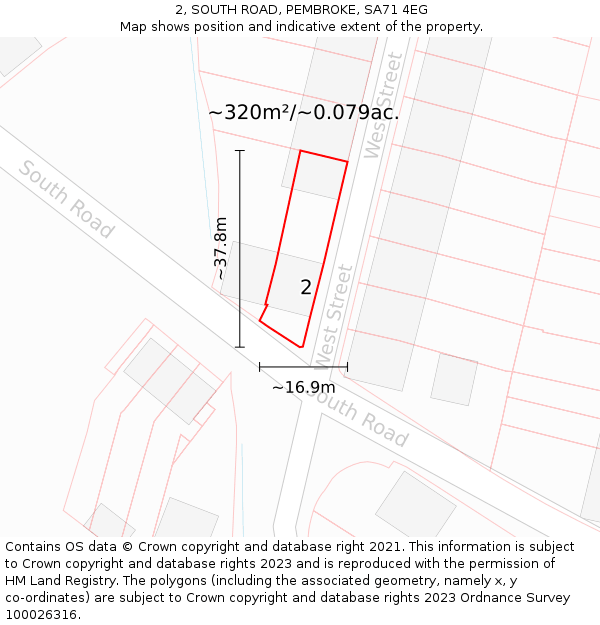 2, SOUTH ROAD, PEMBROKE, SA71 4EG: Plot and title map