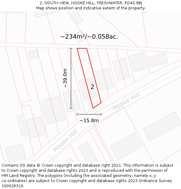 2, SOUTH VIEW, HOOKE HILL, FRESHWATER, PO40 9BJ: Plot and title map