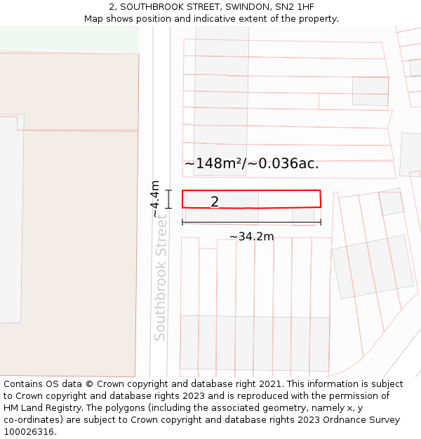 2, SOUTHBROOK STREET, SWINDON, SN2 1HF: Plot and title map