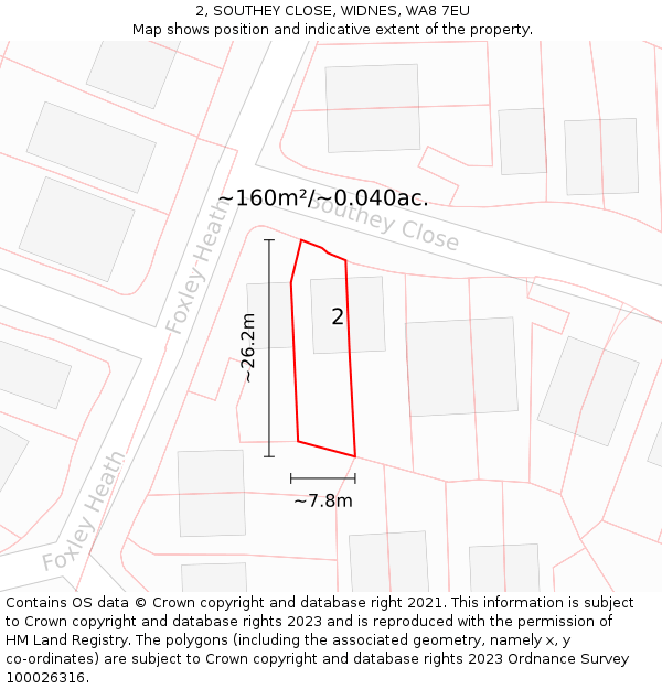 2, SOUTHEY CLOSE, WIDNES, WA8 7EU: Plot and title map