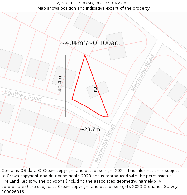 2, SOUTHEY ROAD, RUGBY, CV22 6HF: Plot and title map