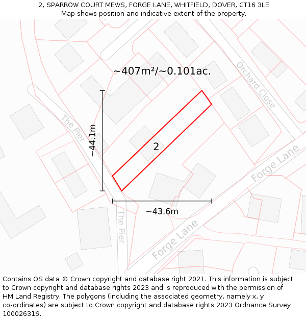 2, SPARROW COURT MEWS, FORGE LANE, WHITFIELD, DOVER, CT16 3LE: Plot and title map