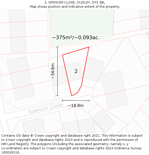 2, SPENCER CLOSE, DUDLEY, DY3 3BL: Plot and title map