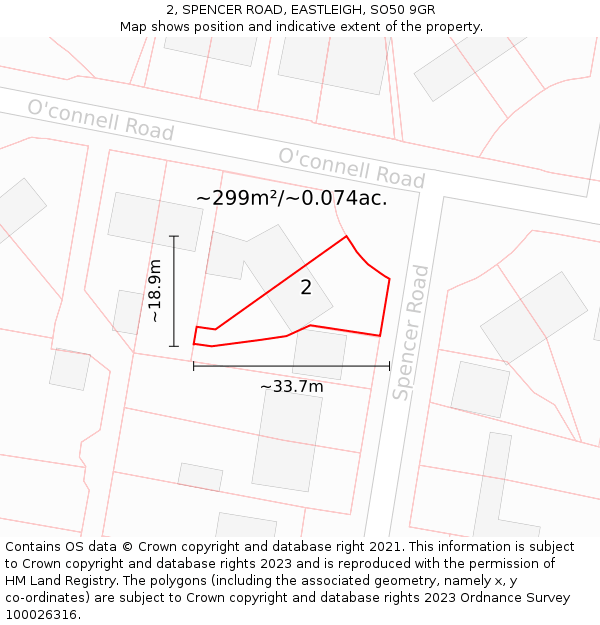 2, SPENCER ROAD, EASTLEIGH, SO50 9GR: Plot and title map