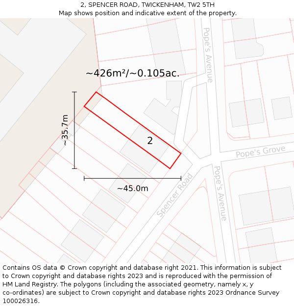 2, SPENCER ROAD, TWICKENHAM, TW2 5TH: Plot and title map