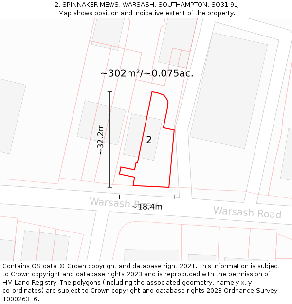 2, SPINNAKER MEWS, WARSASH, SOUTHAMPTON, SO31 9LJ: Plot and title map