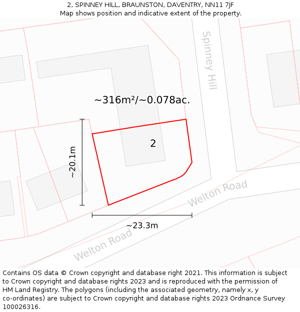 2, SPINNEY HILL, BRAUNSTON, DAVENTRY, NN11 7JF: Plot and title map